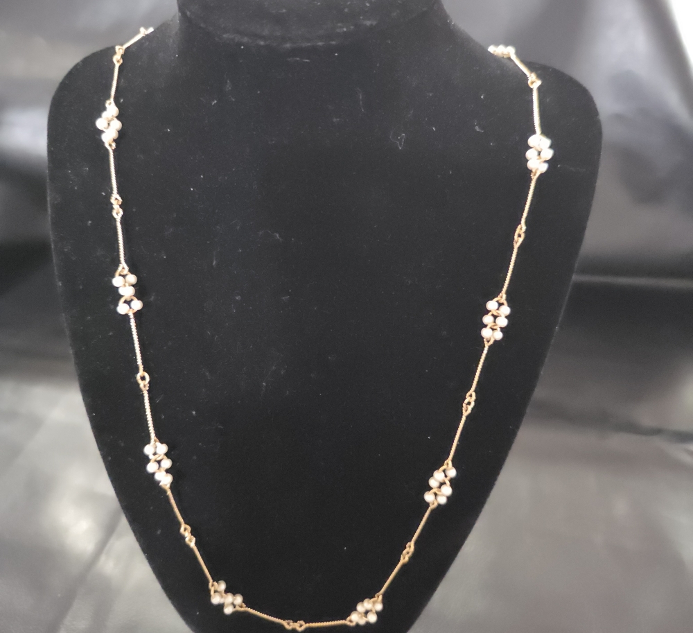 Avon Gold-Tone Necklace with White Pearl Clusters